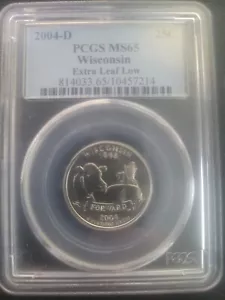 2004-D WISCONSIN EXTRA LOW LEAF STATEHOOD 25c ERROR PCGS MS 65 - Picture 1 of 1