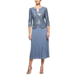 Alex Evenings Tea Length Mock Dress with Sequin Jacket  Sz 6  *1096  - Picture 1 of 5