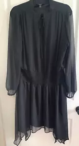 Simply Vera Vera Wang Womens Dress Black Sheer Sz XL Shirred High Low Hem - Picture 1 of 9