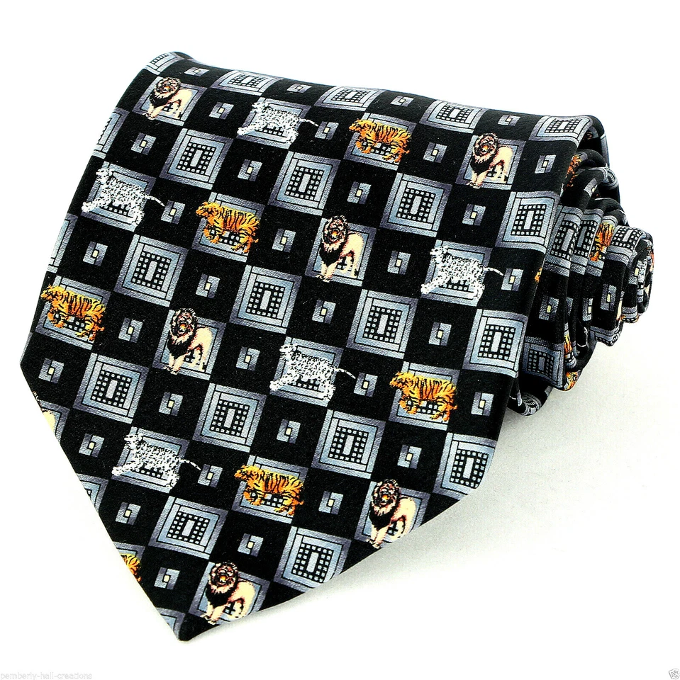 Lions Tigers Leopards Men's Necktie Big Cat Animal Jungle Black Neck Tie  - Image 1 of 3