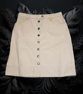 Tommy Hilfiger Jeans Tan Khaki Cotton Large Snap Buttons Front Skirt 12 Y2K - Picture 1 of 14