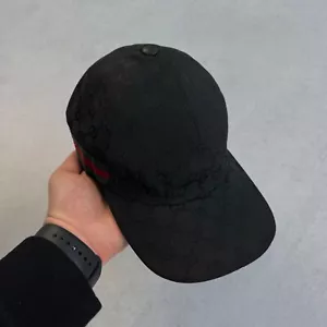 VINTAGE AUTHENTIC GUCCI GG MONOGRAM CANVAS BLACK HAT CAP UNISEX MENS Sz ~M/L - Picture 1 of 11