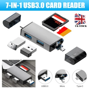 7in1 USB Type-C 3.0 SD/Micro SD/SDHC/SDXC OTG Memory Card Reader PC Phone Tablet - Picture 1 of 10