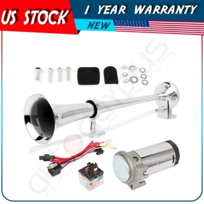 Kit de compresor de bocina de aire de trompeta única DC12V 130DB para automóvil motocicleta camión barco Foto 1 de 4
