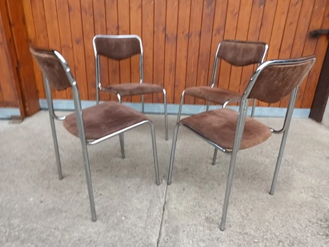4x Chrome Stacking Dining Room Chair 70er Space Age 70s Vintage Chairs Cover