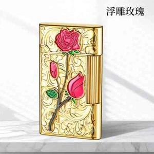 2024 Classic Exquisite Rose Side Sliding Wheel Open Flame Kerosene Lighter Gift - Picture 1 of 13