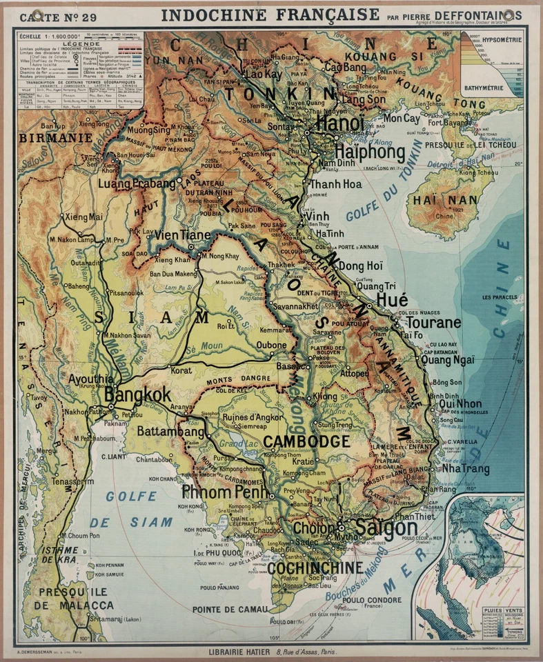 Carte école Indochine Vidal Lablache France Paris Laos Cambodge Siam Tonkin Indo - Photo 1/1