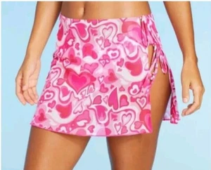 Wild Fable Pink Hearts Double Side Tie Swimsuit Bottom Cover Up XXS NWT - Picture 1 of 6