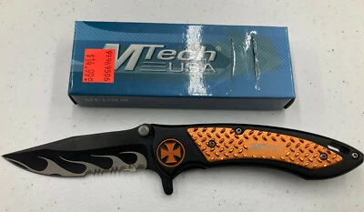 M-TECH ORANGE FOLDING KNIFE With Pocket Clip (Black-Combo Edge) Item# MT-158OR - Image 1 of 4