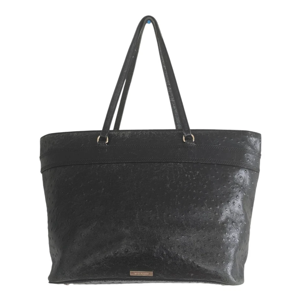 Kate Spade Ostrich Leather Travel Tote Handbag Women Black Pebbled Bow Large  - Image 1 of 4