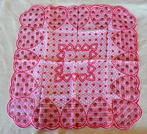 Fazzoletto vintage donna LG 14" VALENTINE Hankie rosso e bianco oro pieno cuori - Foto 1 di 7