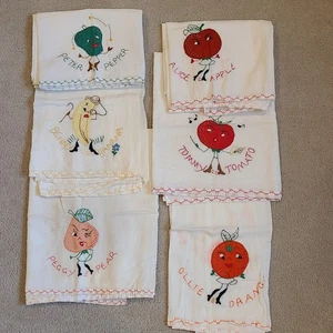 6er Set Vintage Baumwolle Geschirr Küchentücher Obst Gemüse Applikation & Stickerei - Bild 1 von 9
