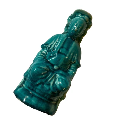 Figura de estatua erudito monje de 7 pulgadas de alto de Buda de cerámica turquesa de la década de 1930 de colección Foto 1 de 4