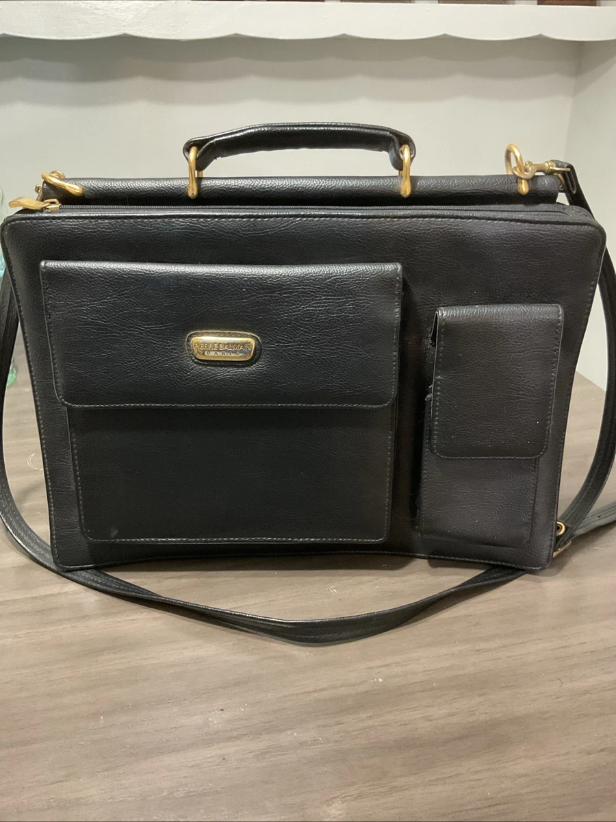 Pierre BALMAIN Paris Vintage Leather Briefcase Black Gold 80s