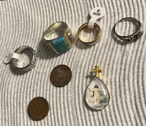 1942. 1944 Wheat Penny & Pendent, 4 New Men’s and Ladies Fashion Rings LOT # 202 - Picture 1 of 6
