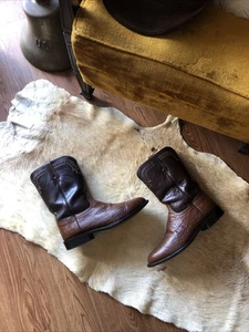 Botas exóticas occidentales Lucchese 2000 marrón avestruz liso Roper para hombre 11 D - Imagen 1 de 18