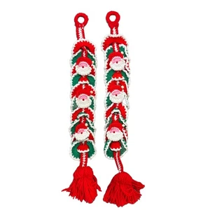 (2) VTG Retro Handmade Crochet Santa Bell Wall/Door Hanger Holiday Nostalgia 29” - Picture 1 of 9