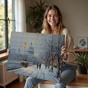 Arte de pared en lienzo paisaje urbano de invierno de Londres, impresión giclée de la catedral de San Pablo del Támesis - Imagen 1 de 10