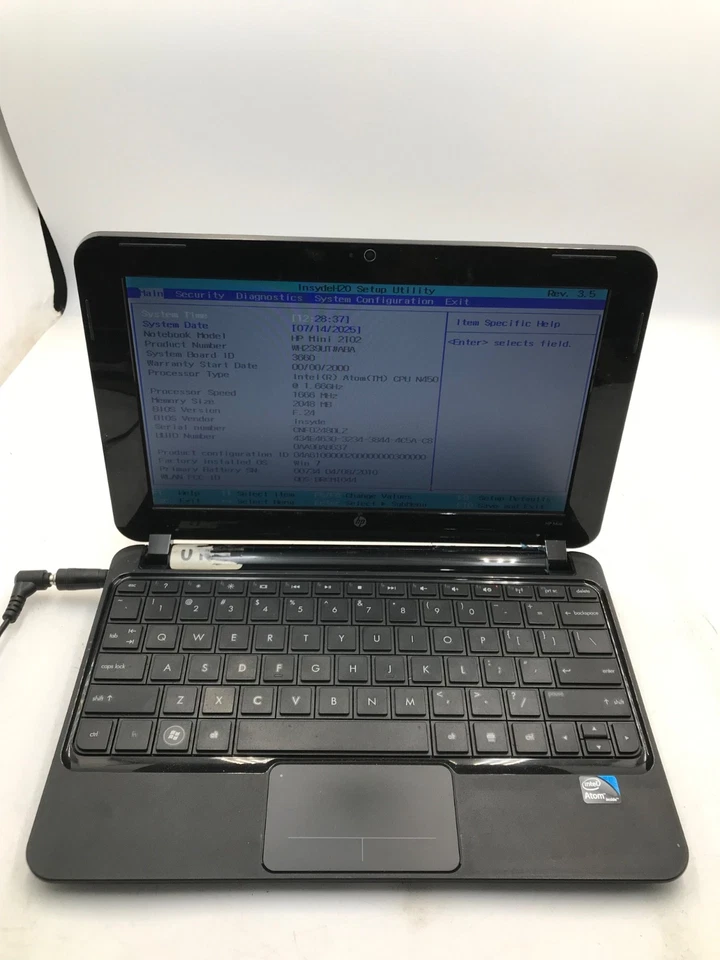 HP Mini 2102 Intel Atom 1.6GHz 10" NetBook 2Gb RAM- BOOTS TO BIOS  -MZ - Image 1 of 4