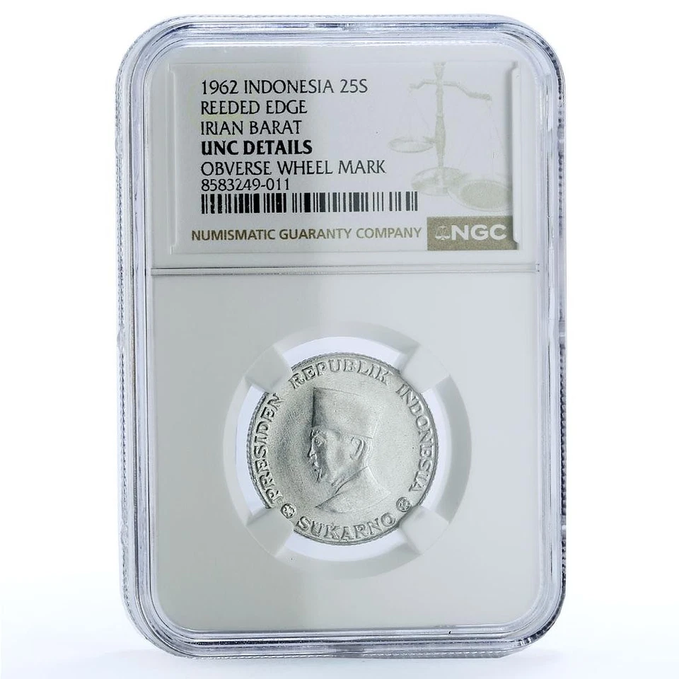Indonesia 25 sen Irian Barat Reeded Wheel Mark KM-8.1 NGC aluminum coin 1962 - Image 1 of 4