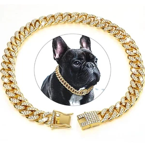 Dog Diamond Cuban Chain Collar Metal Pet Necklace w/ Secure Buckle Cat Jewelry - Picture 1 of 9
