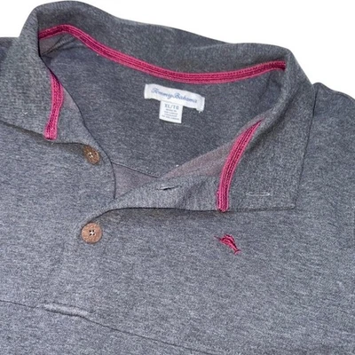 Tommy Bahama 灰色长袖 Polo 套衫衬衫 XL 马林标志休闲针织 — 第 1/4 张图片