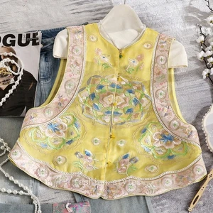 Nuevo chaleco de organza de seda bordado estilo chino para mujer moda chalecos sueltos - Imagen 1 de 18