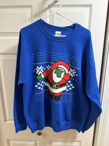 Dabbin Santa TRU Ugly Christmas Holiday Sweater Blue Hip Hop 2 Chainz Size Large - Bild 1 von 5