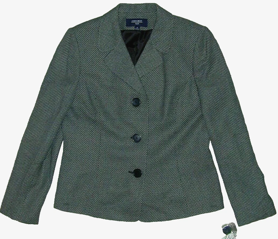 NUEVO CON ETIQUETAS Mujer JONES WEAR Talla 10 Gris y Negro POLIÉSTER BLAZER  Foto 1 de 4