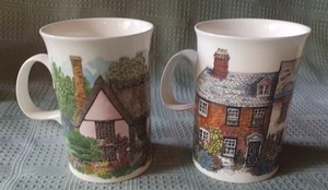 2 Dunoon Fine Bone China Coffee Tea Mugs Sue Scullard England Cottage Manor Hous - Picture 1 of 9