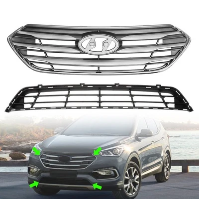 Juego de parrilla de parachoques delantero superior e inferior para Hyundai Santa Fe Sport 2017 2018 Foto 1 de 4