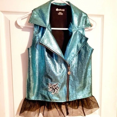 DISNEY Descendants 3 Girls Black Teal glittery moto-style vest Size Large 10/12 - Image 1 of 4