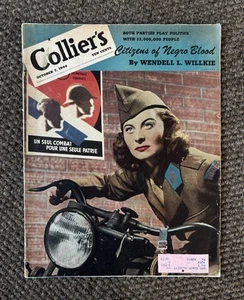 Vintage 1944 WWII era Collier’s magazine French Military Woman~Motorcycle cover - Picture 1 of 14