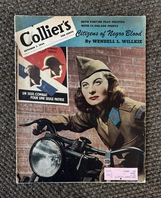 Vintage 1944 WWII era Collier’s magazine French Military Woman~Motorcycle cover - Image 1 of 4