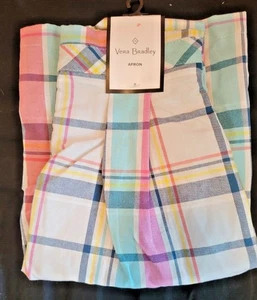 Vera Bradley Pastell Karo volle Schürze 100 % Baumwolle Koralle Streifen 32 Zoll Länge Neu mit Etikett - Bild 1 von 4