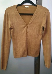 Massimo Dutti Tan Silk Blend Cardigan Size S Sweater Light Knit Faded Camel Top - Picture 1 of 18