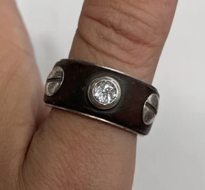 Emporio Armani Stainless Steel Rugged HardwareScrew & Crystal Ring Men’s 10.5 - Picture 1 of 12
