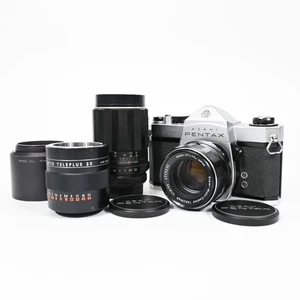 Asahi Pentax Spotmatic SP SMC Takumar 55mm F1.8 135mm F3.5 + Teleplus 3X Lens - Picture 1 of 24