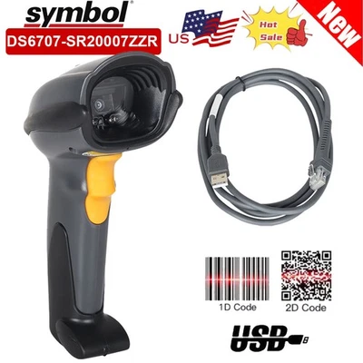 Symbol DS6707-SR20007ZZR portátil alcance padrão USB 1D 2D scanner de código de barras EUA - Imagem 1 de 4