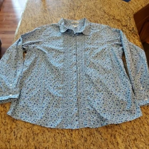 L.L. Bean faltenfreies Damenhemd 100 % Baumwolle blau Blumenmuster Knopfleiste Größe 1X - Bild 1 von 20