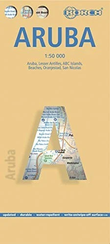 LAMINATED ARUBA MAP BY BORCH (ENGLISH, SPANISH, FRENCH, **BRAND NEW** - Image 1 of 1