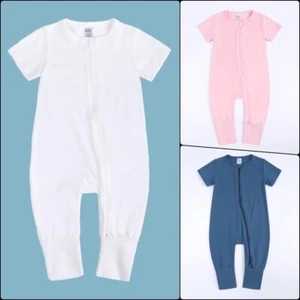3pc NWT* Baby Romper-Sleeper Short Sleeve Cotton Double Zipper 4-Sizes Bodysuit - Picture 1 of 28
