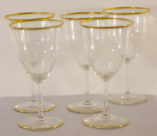 Vintage: 5 Wine Glasses: Gold Rim and Gold Base:  6.5" x 3.5" : 1950's