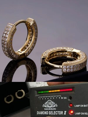 Moissanite Real 14k Gold &925 Silver Small Huggie Hoop Earrings 12mm Mens Ladies - Image 1 of 4