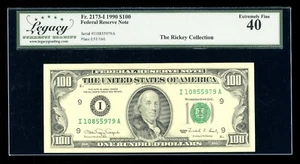 DBR 1990 $100 FRN Minneapolis Fr. 2173-I Legacy XF-40 Serial I10855979A - Picture 1 of 2