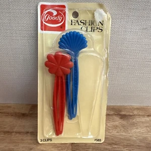 Vintage 1985 Goody Fashion Hair Clips Open Package Set 2 Red Blue Color Plastic - Picture 1 of 4