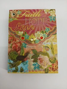 Punch Studio Faith Love Hope Jeweled Mini Foldover Notepad  Flower Birds - Picture 1 of 4