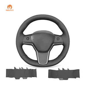 MEWANT DIY Funda de volante de cuero sintético negro para Tesla Model 3 2017-2020 - Imagen 1 de 9