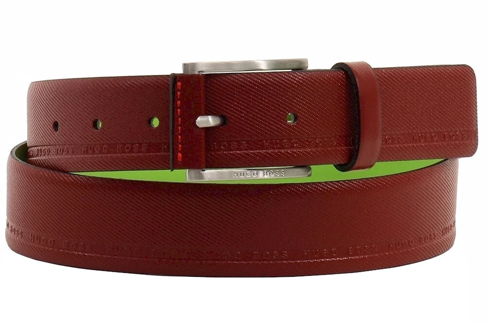 Hugo Boss Men's Tymos Medium Red Leather Embossed Logo Belt Sz: 30 - Image 1 of 4