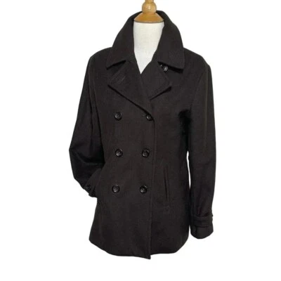 Abrigo Lands' End talla 6 marrón mezcla de lana doble botonadura guisante clásico preppy Foto 1 de 4